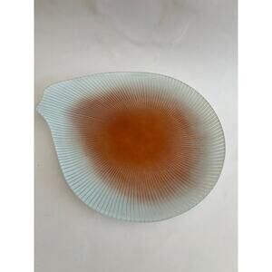 Signed Maurice Heaton Asymmetrical Glass Dish Orange Center MCM Art Abstract JL